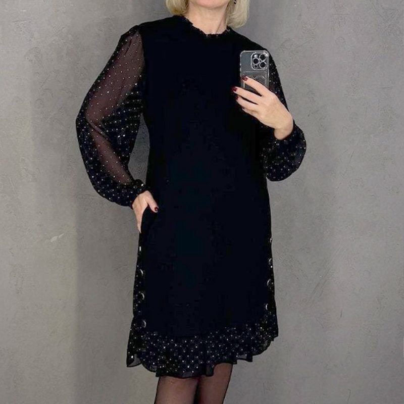 Velisse | Elegante Jurk met Kristallen en Ronde Hals